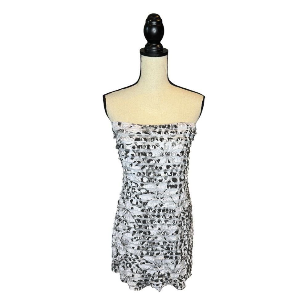 Y2K Body Central Ruffle Cheetah Print Floral Strapless Mini Dress Size Large